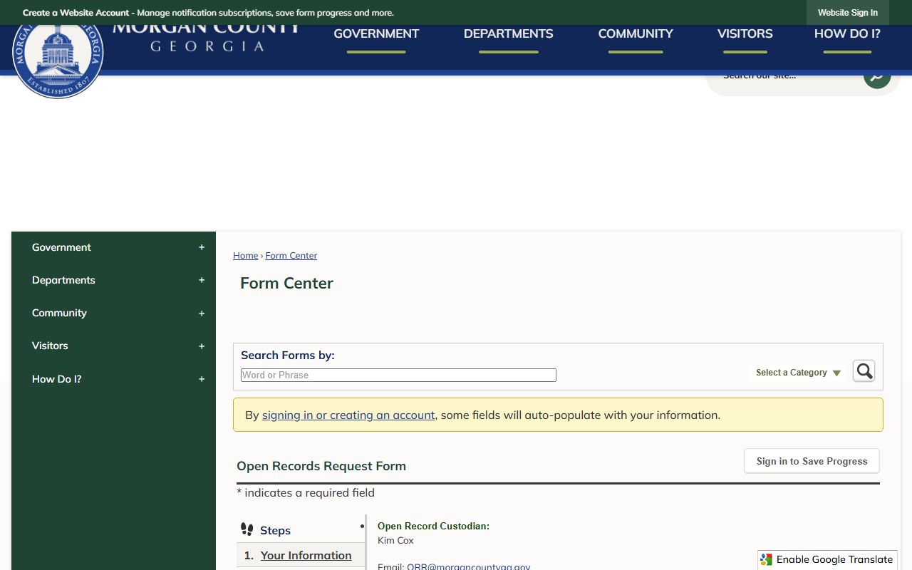 Morgan County Open Records Request Form for Sheriff's Office records