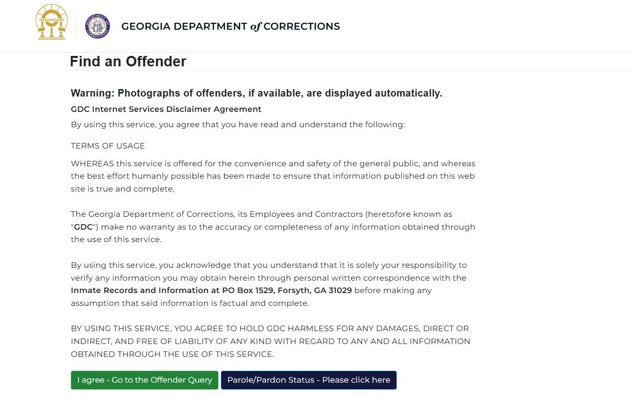 Georgia GDC Offender Query search form